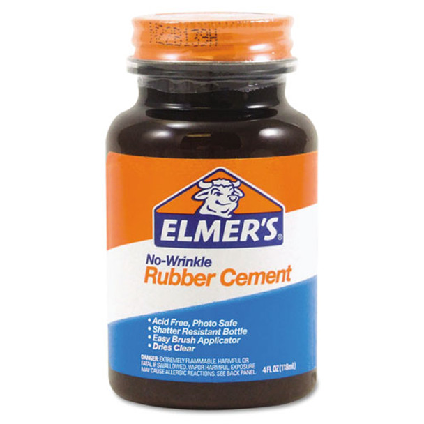 Rubber Cement With Brush Applicator, 4 Oz, Dries Clear