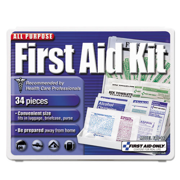 All-purpose First Aid Kit, 34 Pieces, 3 3/4 X 4 3/4 X 1/2, Blue/white