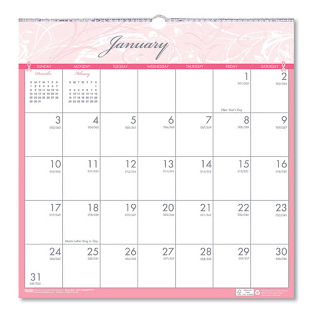 Recycled Breast Cancer Awareness Monthly Wall Calendar, 12 X 12, 2021
