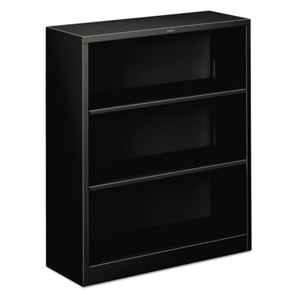 Metal Bookcase, Three-shelf, 34-1/2w X 12-5/8d X 41h, Black