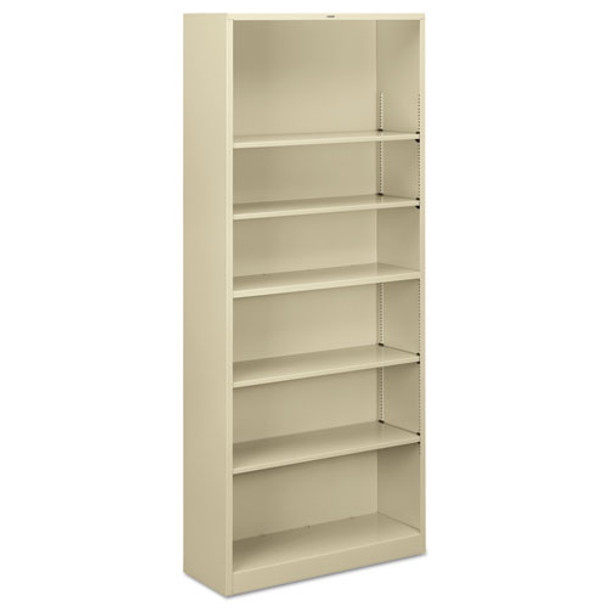 Metal Bookcase, Six-shelf, 34-1/2w X 12-5/8d X 81-1/8h, Putty