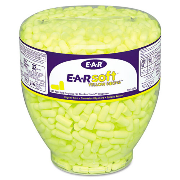 E a rsoft Neon Tapered Earplug Refill, Cordless, Yellow, 500/box