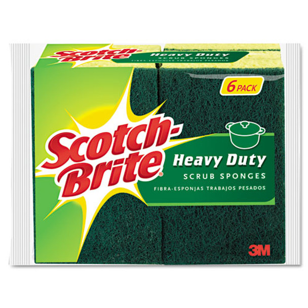 Heavy-duty Scrub Sponge, 4 1/2" X 2 7/10" X 3/5", Green/yellow, 6/pack