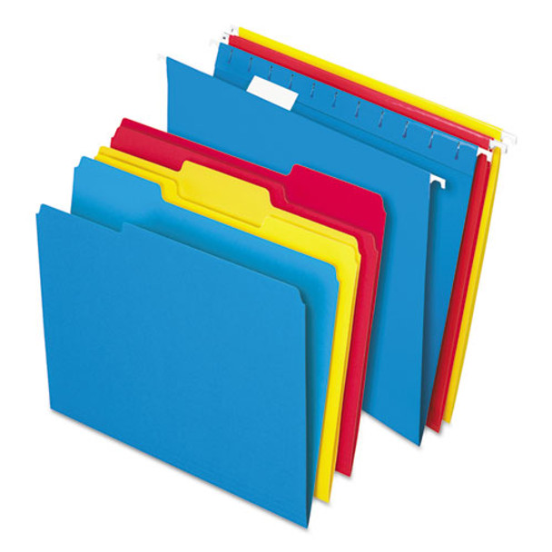 Combo Filing Kit, Letter Size, 1/3-cut File Folders, 1/5-cut Hanging File Folders, Assorted, 12 Sets