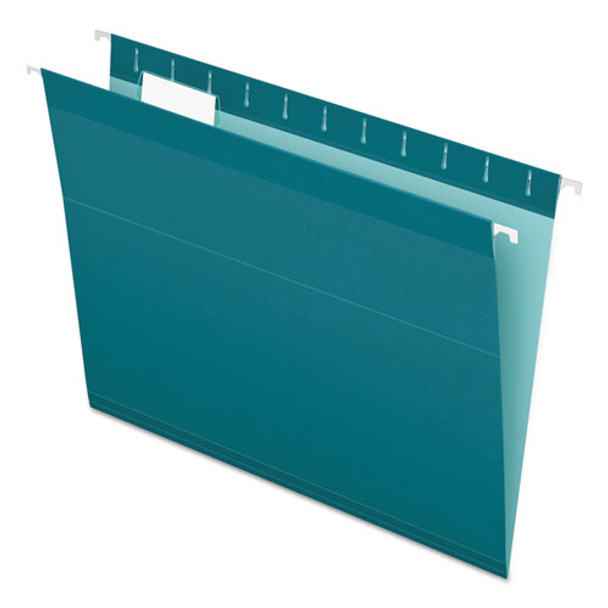 Colored Reinforced Hanging Folders, Letter Size, 1/5-cut Tab, Teal, 25/box