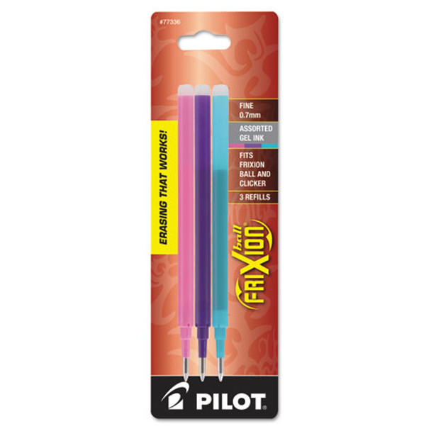 Refill For Pilot Frixion, Frixion Ball, Frixion Clicker And Frixion Lx Gel Pens, Fine Point, Assorted Ink Colors, 3/pack