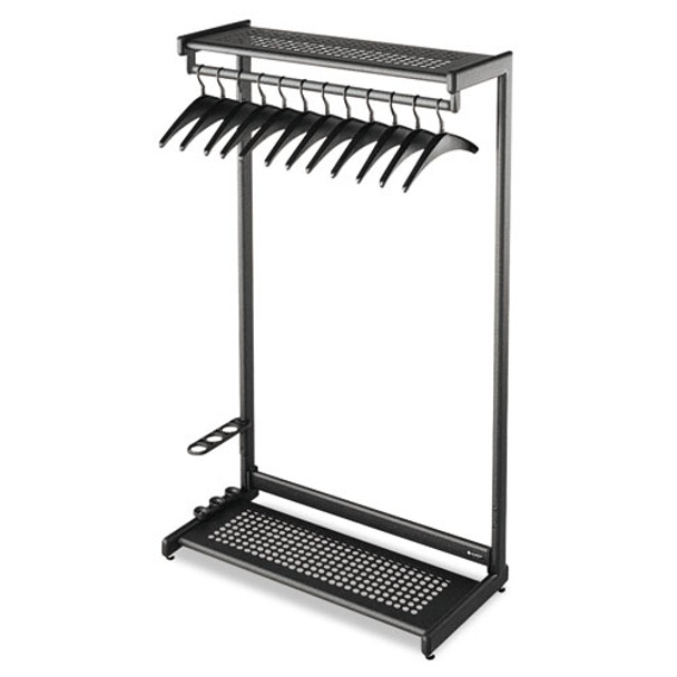 Single-sided Rack W/two Shelves, 12 Hangers, Steel, 48w X 18.5d X 61.5h, Black