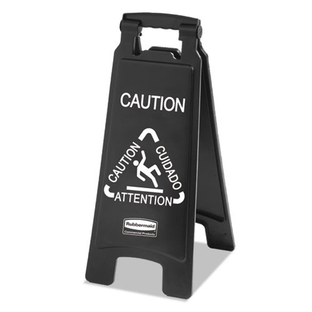 Executive 2-sided Multi-lingual Caution Sign, Black/white, 10 9/10 X 26 1/10