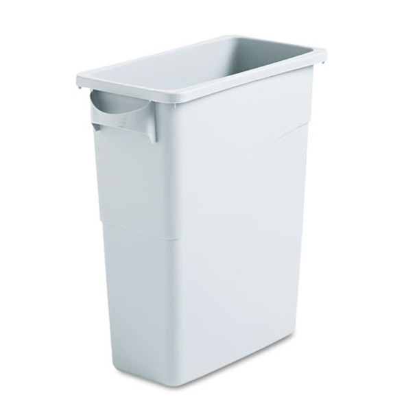 Slim Jim Waste Container With Handles, Rectangular, Plastic, 15.9 Gal, Light Gray