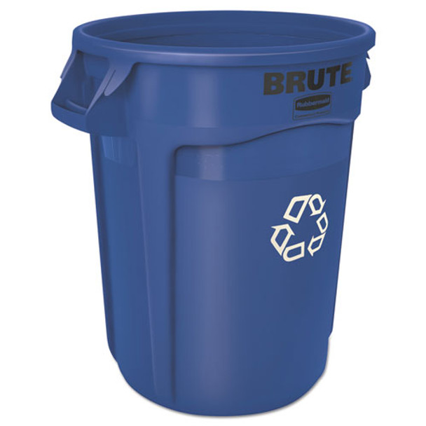 Brute Recycling Container, Round, 32 Gal, Blue