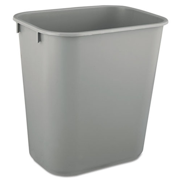 Deskside Plastic Wastebasket, Rectangular, 3.5 Gal, Gray