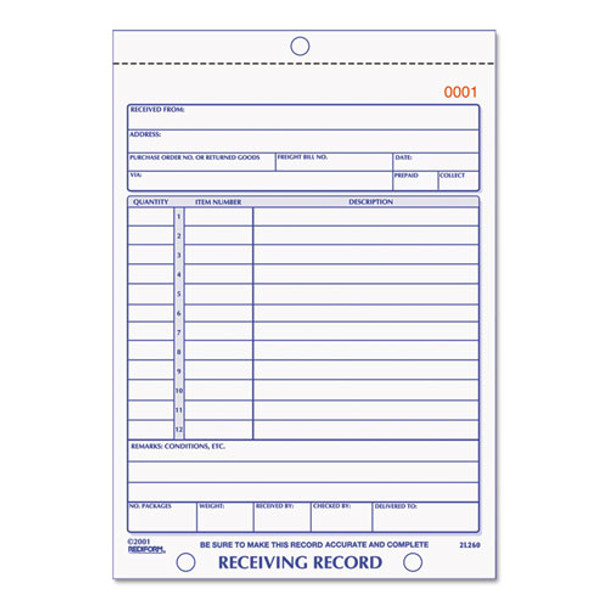 Receiving Record Book, 5 9/16 X 7 15/16, Three-part Carbonless, 50 Sets/book