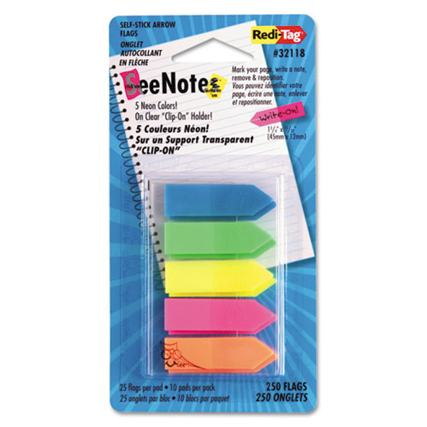 Seenotes Transparent-film Arrow Page Flags, Assorted Colors, 50/pad, 5 Pads