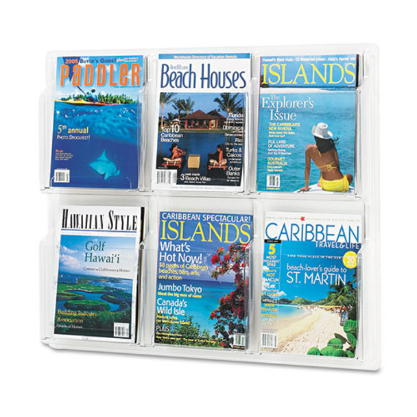 Reveal Clear Literature Displays, 6 Compartments, 30w X 2d X 24.5h, Clear