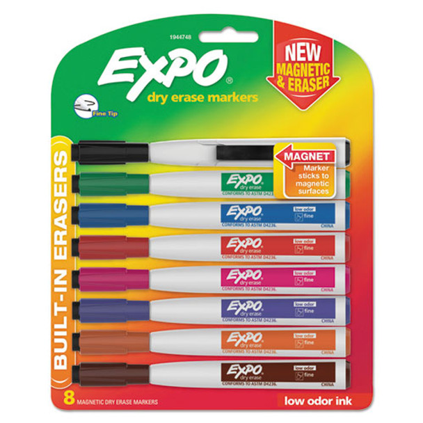 Magnetic Dry Erase Marker, Fine Bullet Tip, Assorted Colors, 8/pack