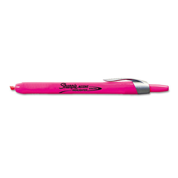 Retractable Highlighters, Chisel Tip, Fluorescent Pink, Dozen