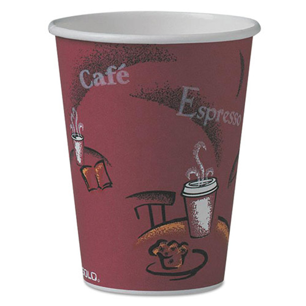 Solo Bistro Design Hot Drink Cups, Paper, 12oz, Maroon, 50/pack