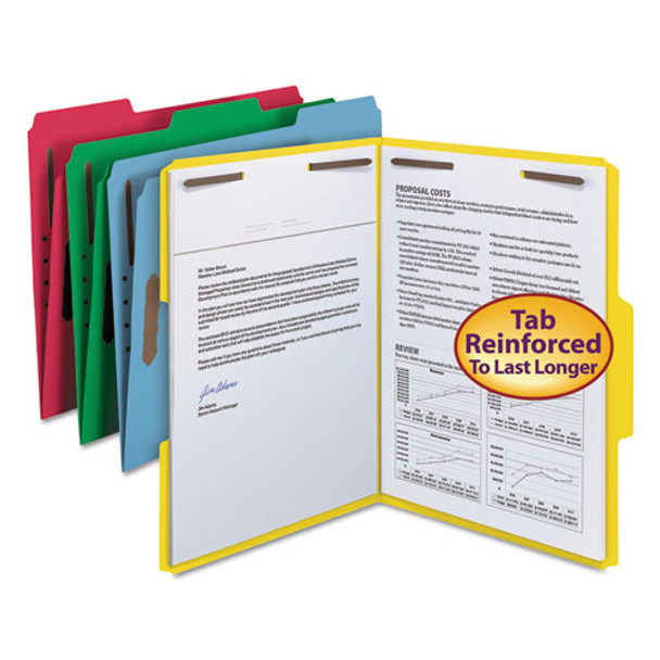 Top Tab Colored 2-fastener Folders, 1/3-cut Tabs, Letter Size, Assorted, 50/box