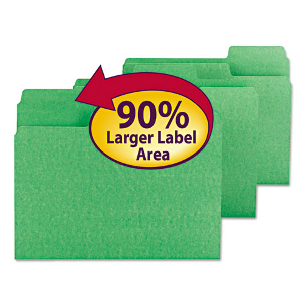 Supertab Colored File Folders, 1/3-cut Tabs, Letter Size, 11 Pt. Stock, Green, 100/box