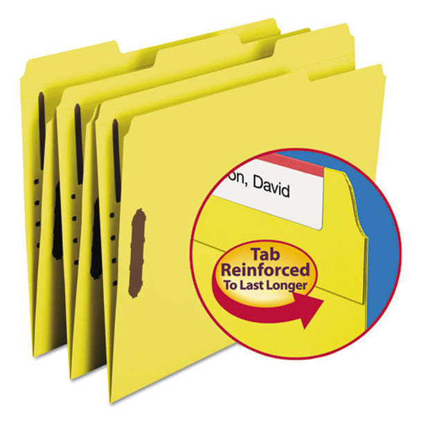 Top Tab Colored 2-fastener Folders, 1/3-cut Tabs, Letter Size, Yellow, 50/box