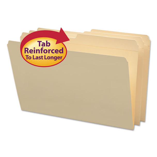 Reinforced Tab Manila File Folders, 1/2-cut Tabs, Legal Size, 11 Pt. Manila, 100/box