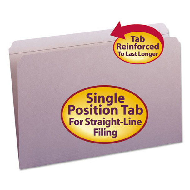 Reinforced Top Tab Colored File Folders, Straight Tab, Legal Size, Lavender, 100/box