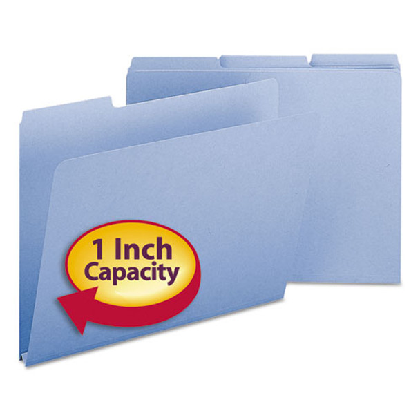 Expanding Recycled Heavy Pressboard Folders, 1/3-cut Tabs, 1" Expansion, Letter Size, Blue, 25/box