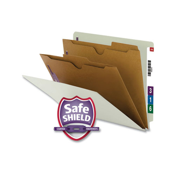 X-heavy End Tab Pressboard Classification Folders W/safeshield Fasteners, 2-pocket Dividers, Letter Size, Gray-green, 10/box