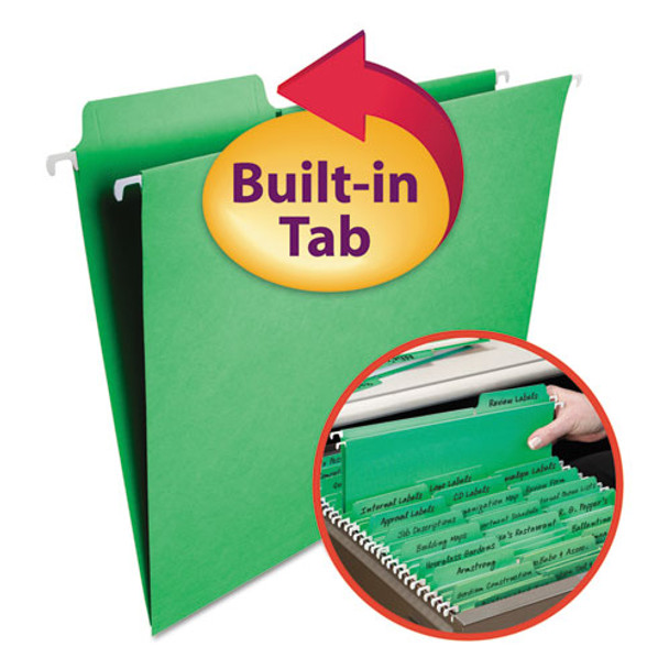 Fastab Hanging Folders, Letter Size, 1/3-cut Tab, Green, 20/box