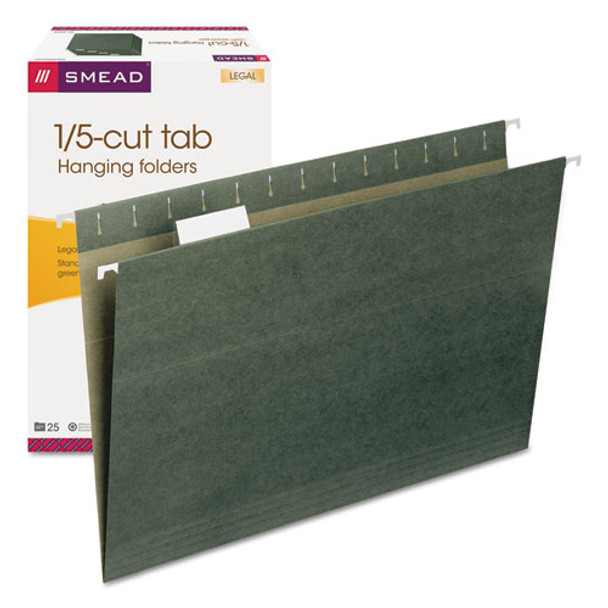 Hanging Folders, Legal Size, 1/5-cut Tab, Standard Green, 25/box