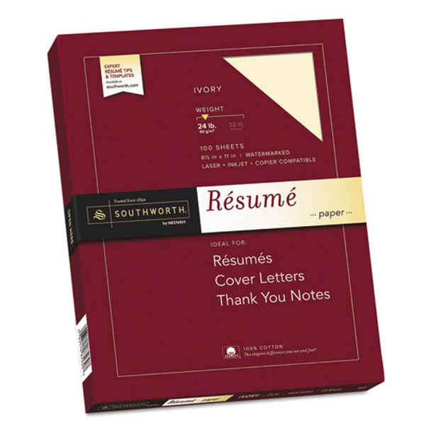 100% Cotton Resume Paper, 24 Lb, 8.5 X 11, Ivory, 100/pack