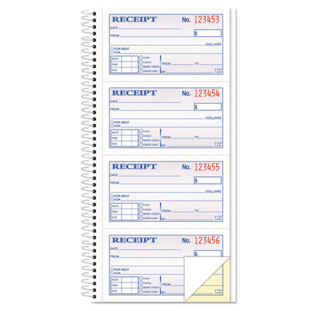 Money/rent Receipt Spiral Book, 2-3/4 X 4 3/4, 2-part Carbonless, 200 Sets/book