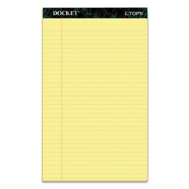 Docket Ruled Perforated Pads, Wide/legal Rule, 8.5 X 14, Canary, 50 Sheets, 12/pack