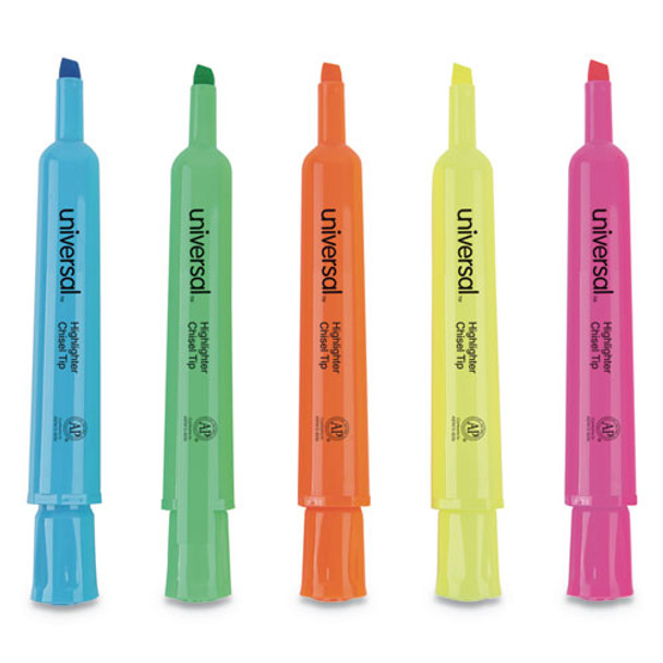 Desk Highlighters, Chisel Tip, Assorted Colors, Dozen