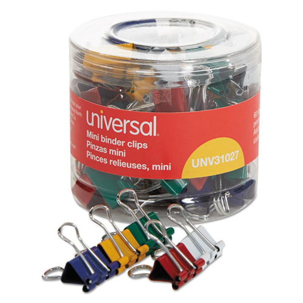 Binder Clips In Dispenser Tub, Mini, Assorted Colors, 60/pack