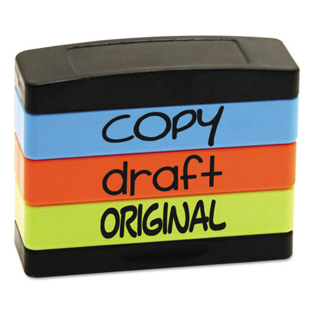 Stack Stamp, Copy, Draft, Original, 1 13/16 X 5/8, Assorted Fluorescent Ink