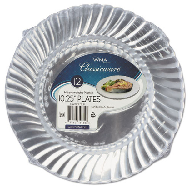 Classicware Plastic Dinnerware Plates, 10 1/4" Dia, Clear, 12/pack