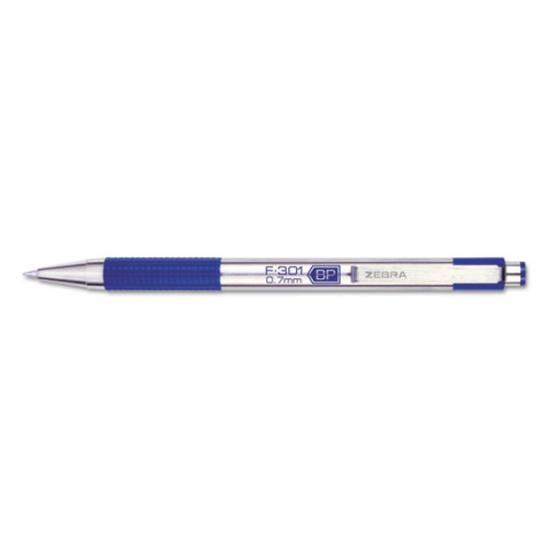 F-301 Retractable Ballpoint Pen, 0.7 Mm, Blue Ink, Stainless Steel/blue Barrel