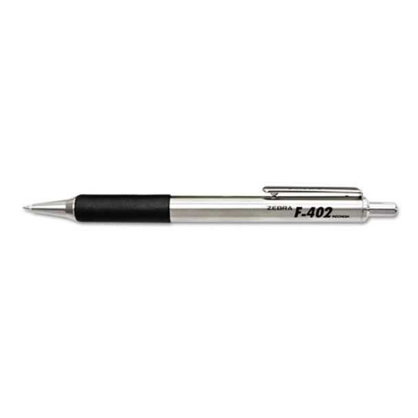 F-402 Retractable Ballpoint Pen, 0.7mm, Black Ink, Steel/black Barrel, 2/pack