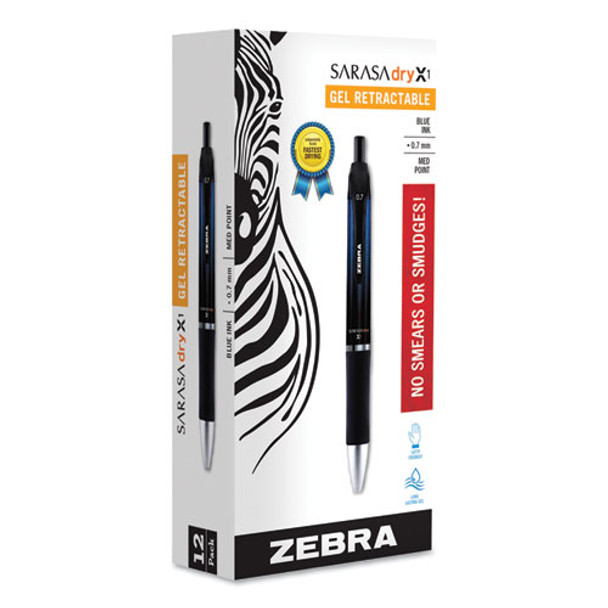 Sarasa Dry Gel X1 Retractable Gel Pen, Medium 0.7mm, Blue Ink/barrel, Dozen