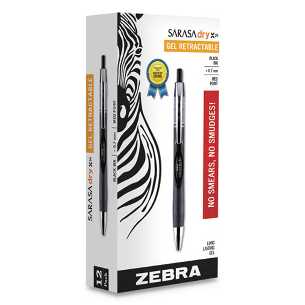 Sarasa Dry Gel X30 Retractable Gel Pen, Medium 0.7mm, Black Ink/barrel, Dozen