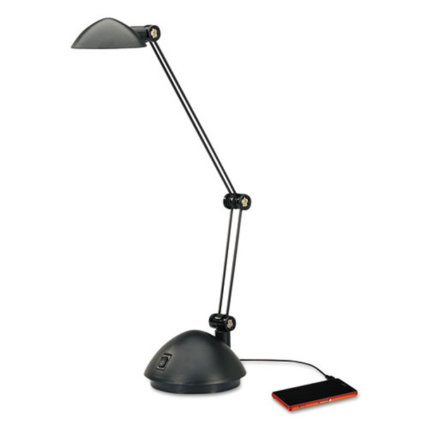 Twin-arm Task Led Lamp With Usb Port, 11.88"w X 5.13"d X 18.5"h, Black