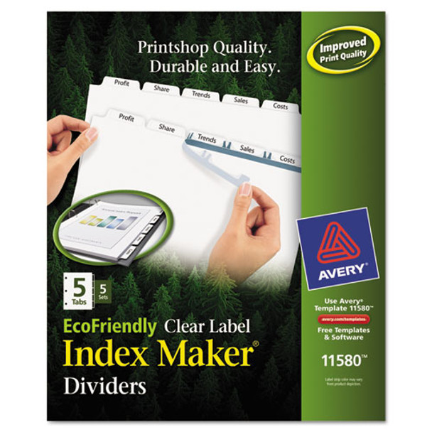 Index Maker Ecofriendly Print And Apply Clear Label Dividers With White Tabs, 5-tab, 11 X 8.5, White, 5 Sets