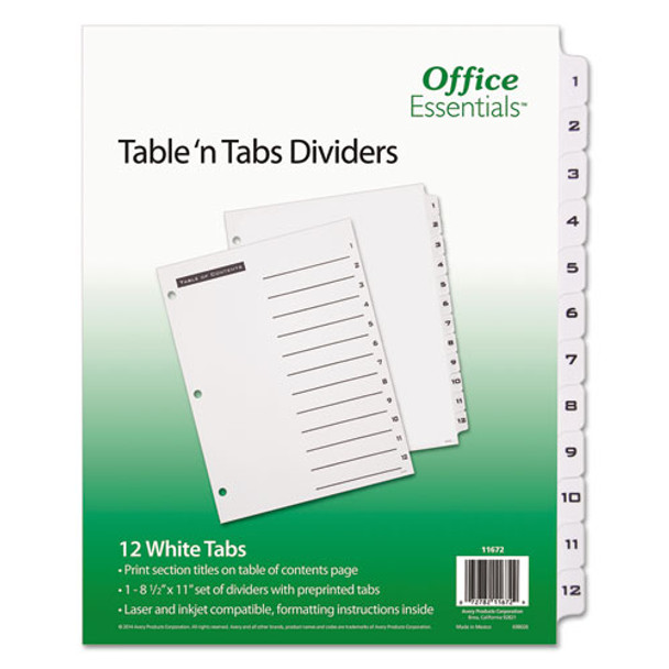 Table 'n Tabs Dividers, 12-tab, 1 To 12, 11 X 8.5, White, 1 Set - IVSAVE11672
