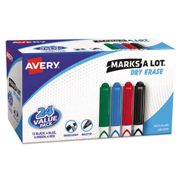 Marks A Lot Pen-style Dry Erase Marker Value Pack, Medium Chisel Tip, Assorted Colors, 24/set