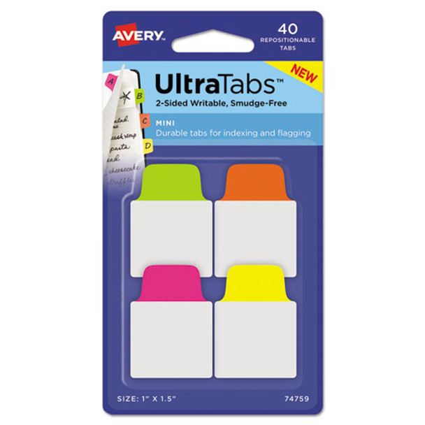 Ultra Tabs Repositionable Mini Tabs, 1/5-cut Tabs, Assorted Neon, 1" Wide, 40/pack