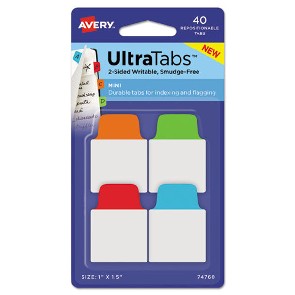 Ultra Tabs Repositionable Mini Tabs, 1/5-cut Tabs, Assorted Primary Colors, 1" Wide, 40/pack