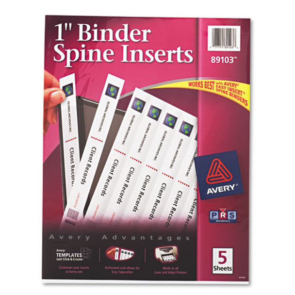 Binder Spine Inserts, 1" Spine Width, 8 Inserts/sheet, 5 Sheets/pack