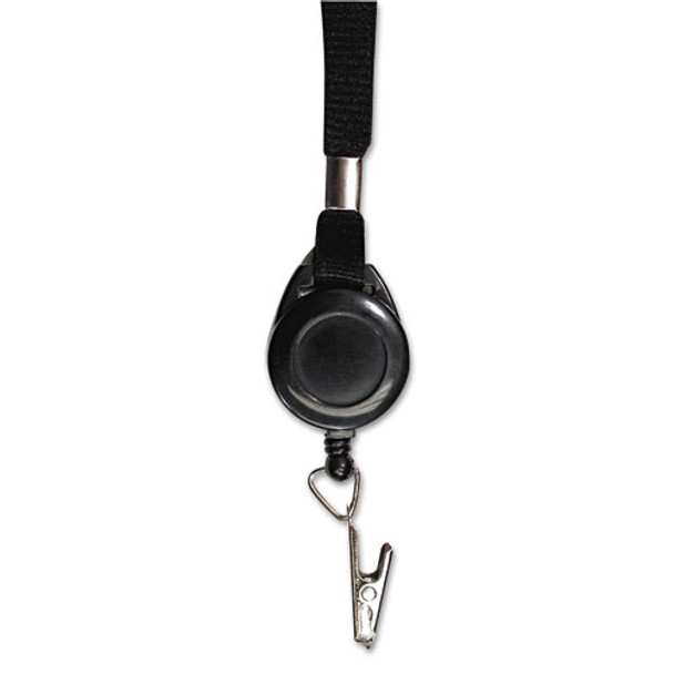 Lanyards With Retractable Id Reels, Clip Style, 34" Long, Black, 12/carton