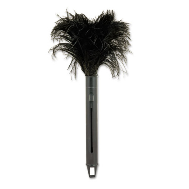 Retractable Feather Duster, Black Plastic Handle Extends 9" To 14"